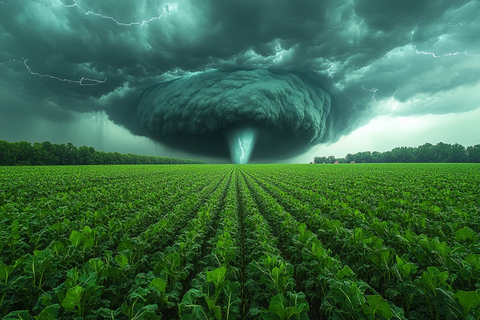 龙卷风逼近农田