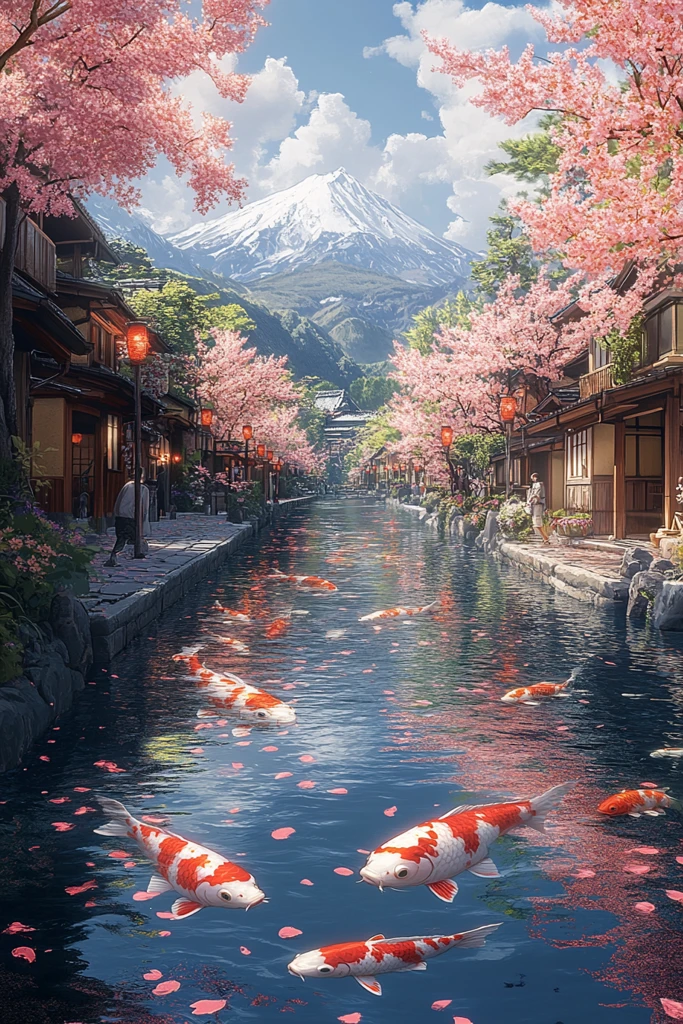 樱花河畔金鱼游