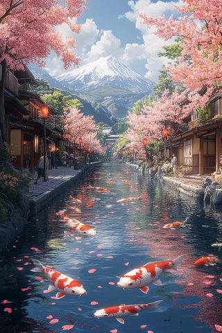 樱花河畔金鱼游