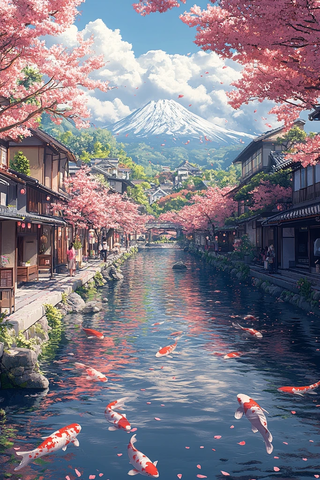 樱花河畔金鱼游