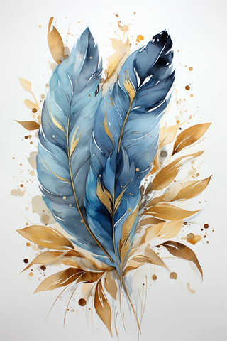 蓝色金色羽毛