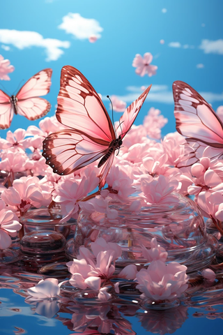粉蝶浮水图