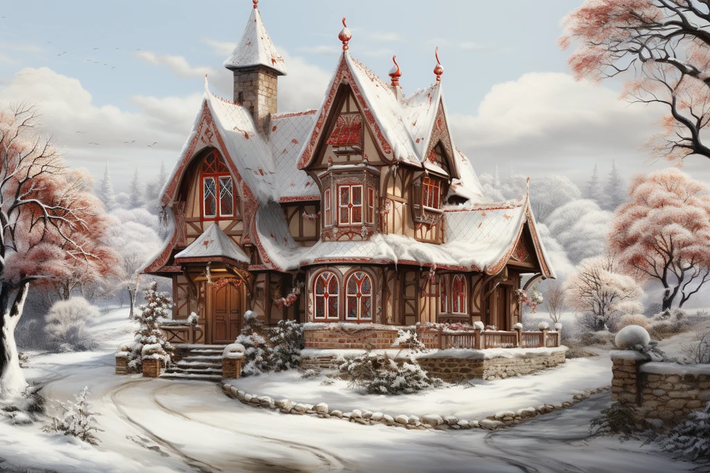 圣诞姜饼屋雪景