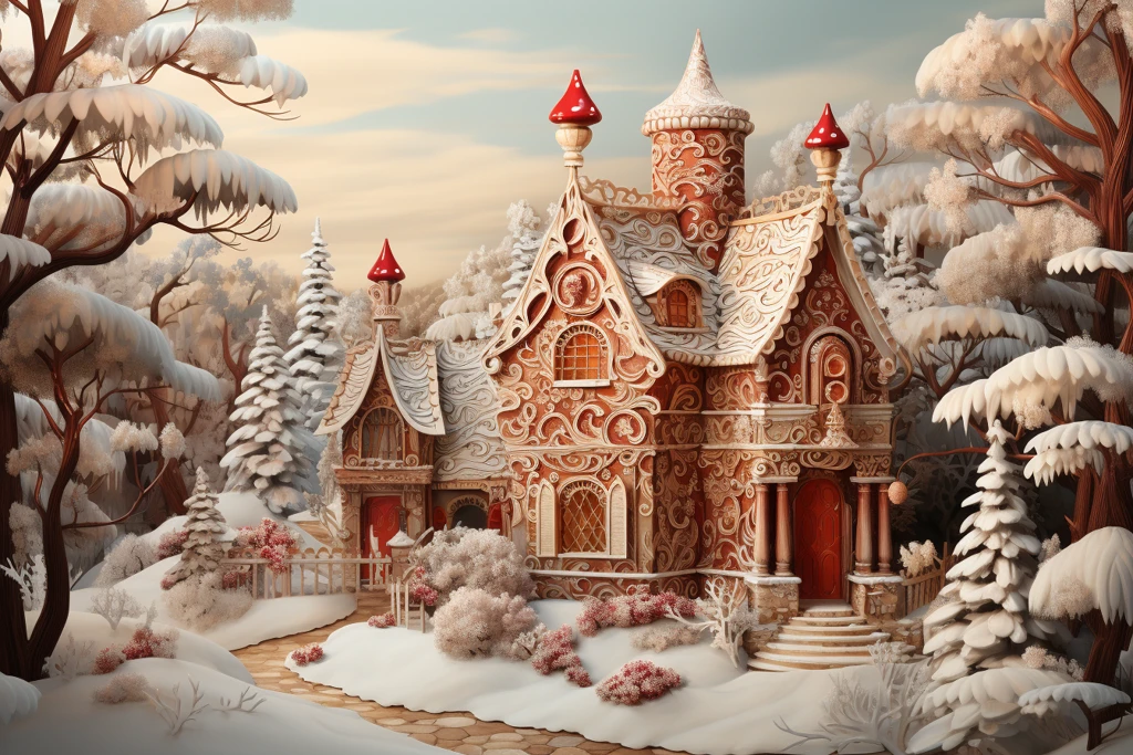 圣诞姜饼屋雪景