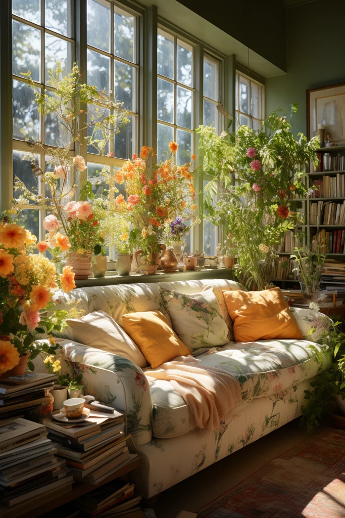 白色墙壁绿色沙发