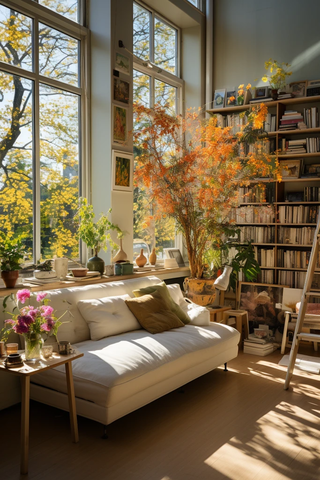 白色墙壁绿色沙发