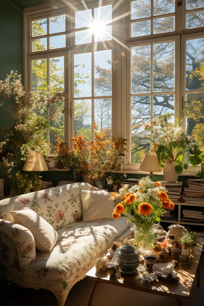 白色墙壁绿色沙发