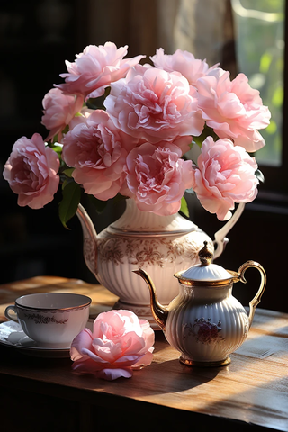 粉色玫瑰静物画