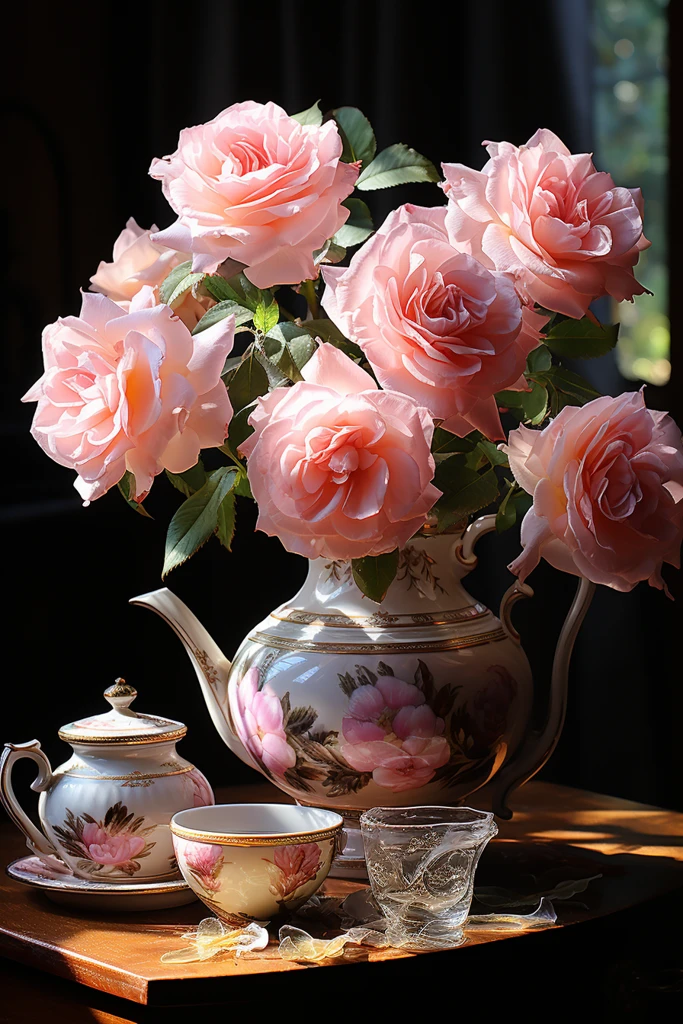 粉色玫瑰静物画