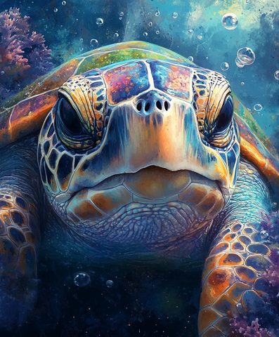 海龟与珊瑚水彩画