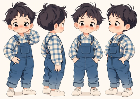 小男孩穿工装裤