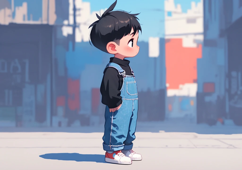 小男孩穿工装裤