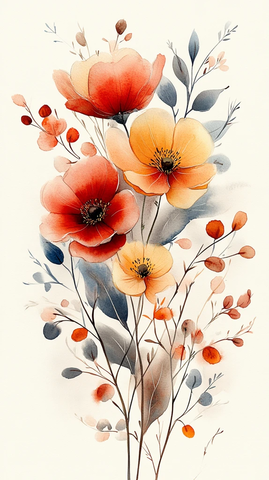 花朵与旗水彩图