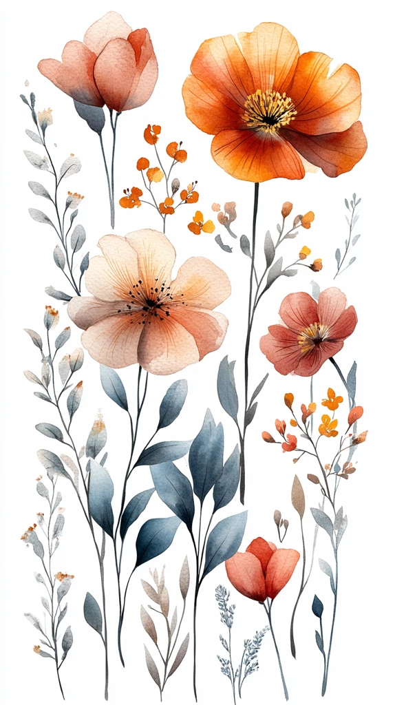 花朵与旗水彩图