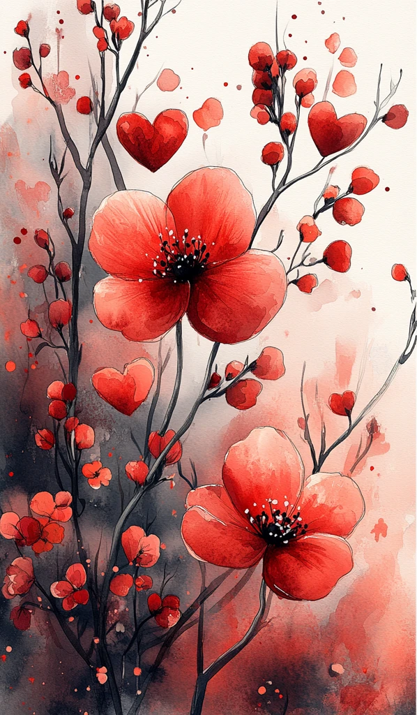 心形花水彩图案