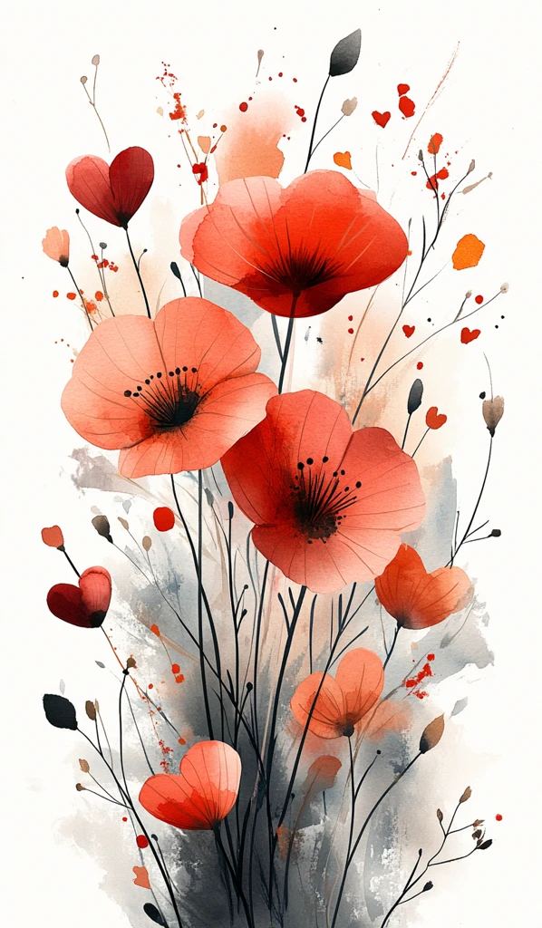 心形花水彩图案