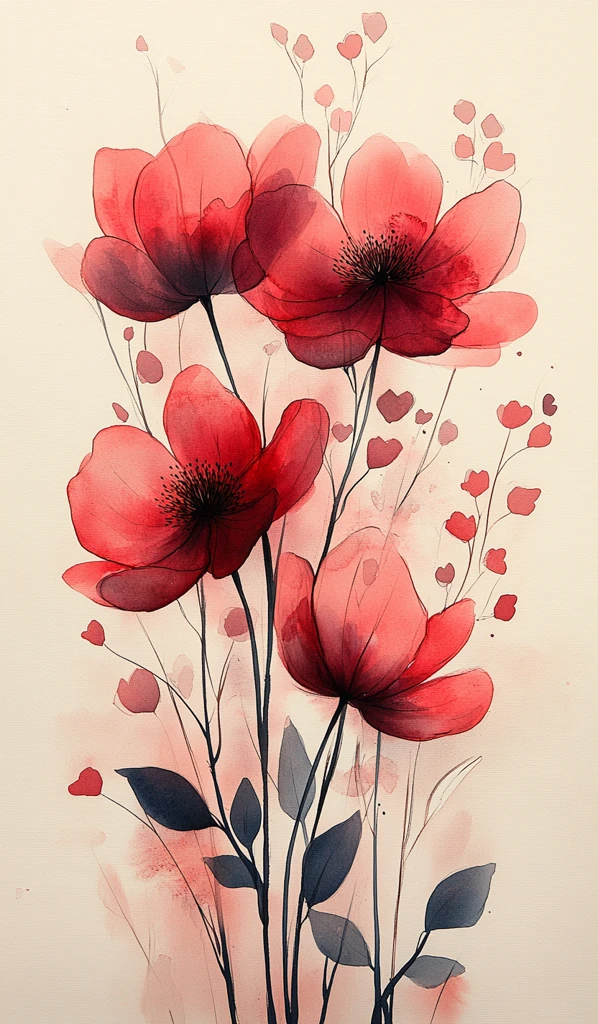 心形花水彩图案