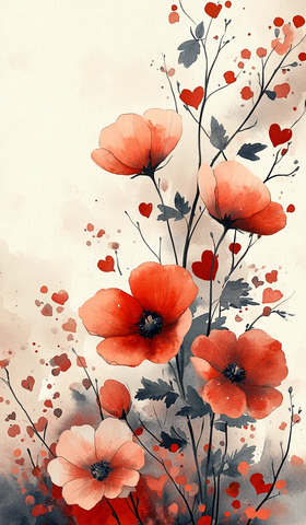 心形花水彩图案