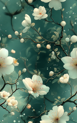 绿紫渐变花卉图案