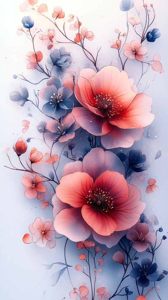 粉色紫色水彩花卉