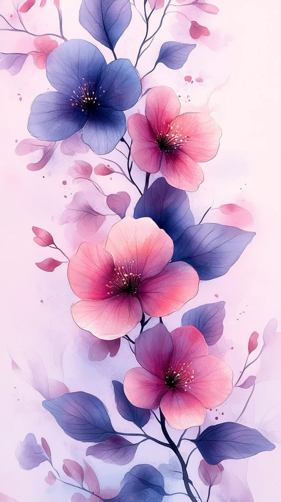 粉色紫色水彩花卉