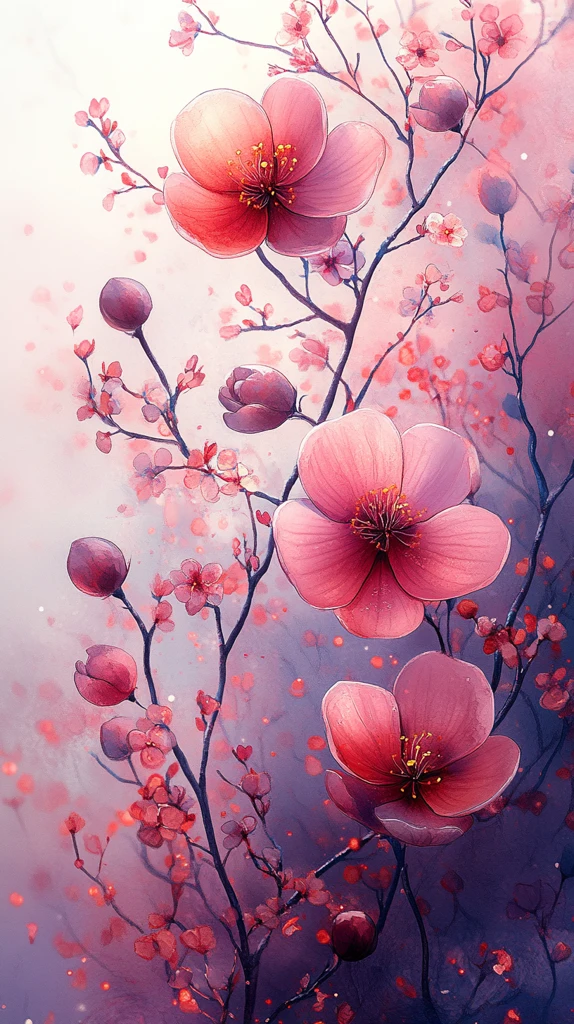 粉色紫色水彩花卉