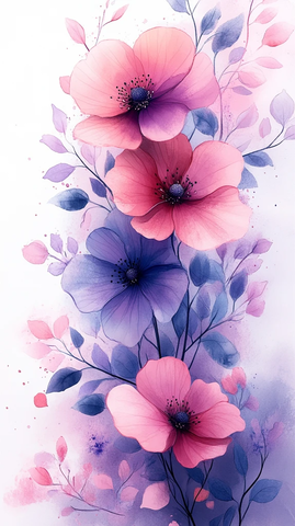 粉色紫色水彩花卉