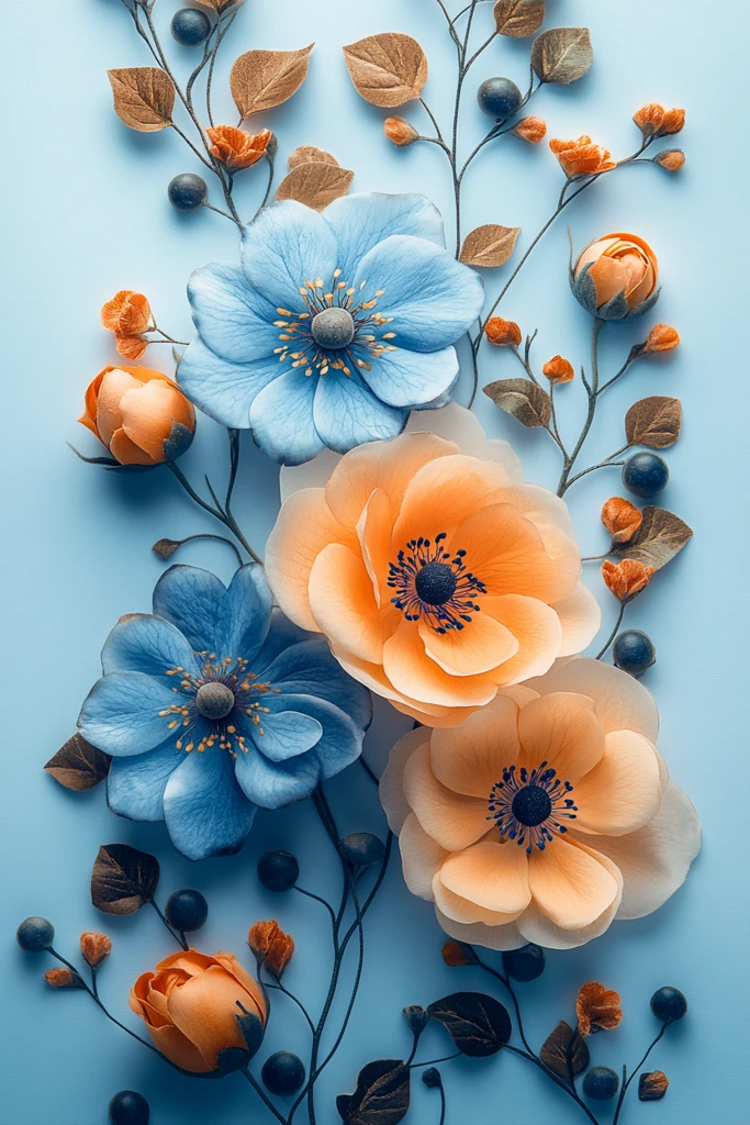 粉蓝棕花纹图案摄影