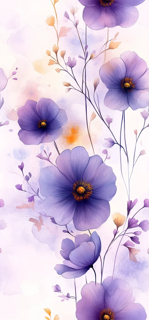 淡紫黄水彩花卉纹样