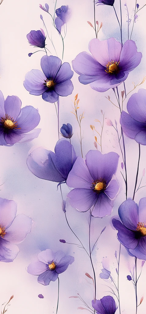 淡紫黄水彩花卉纹样