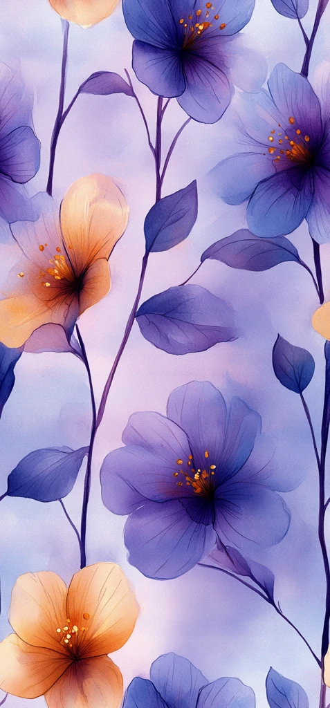 淡紫黄水彩花卉纹样