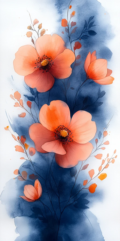 海军蓝水彩上的花朵