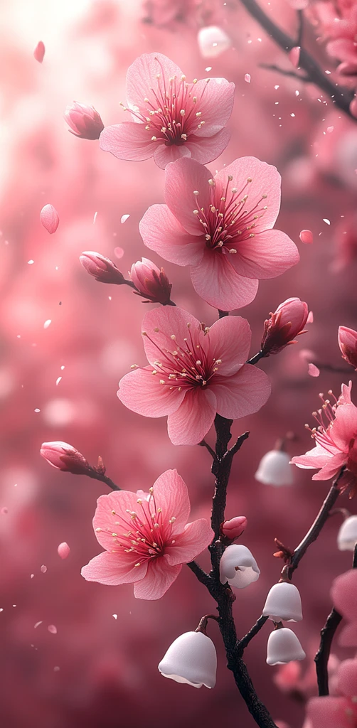 粉色花瓣与白花