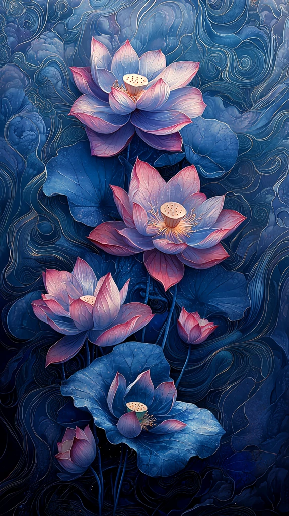 莲花云纹中式框