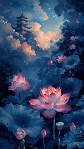 莲花云纹中式框