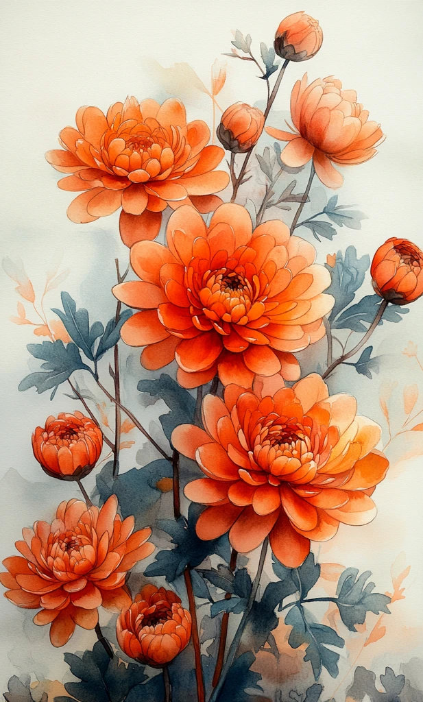 水彩菊花阳光下