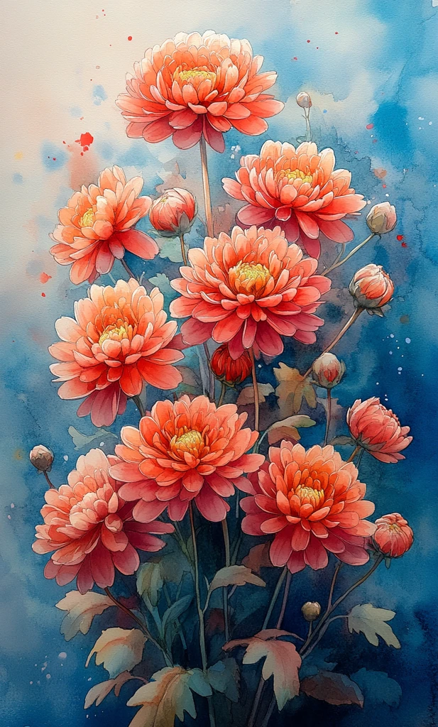 水彩菊花阳光下