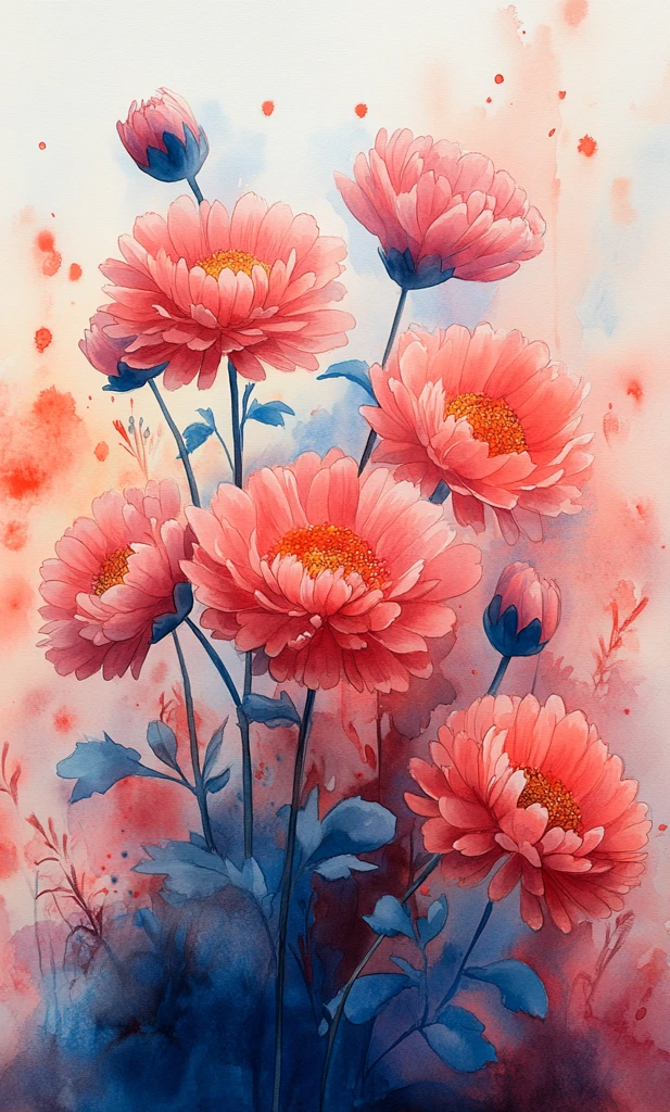 水彩菊花阳光下