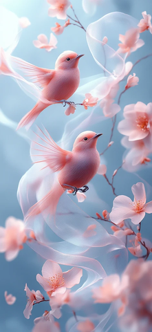 蓝粉白飘带小鸟