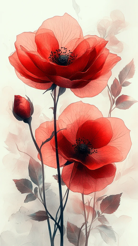 红玫瑰水彩花卉