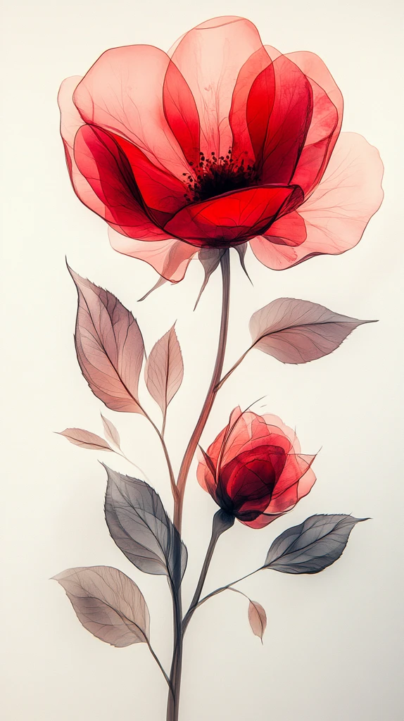 红玫瑰水彩花卉