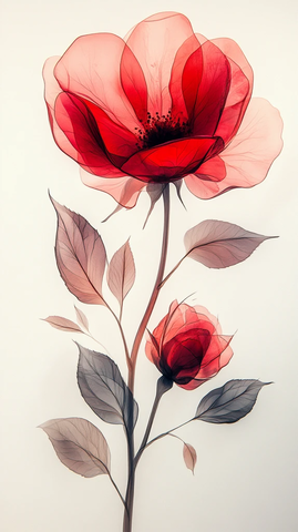 红玫瑰水彩花卉