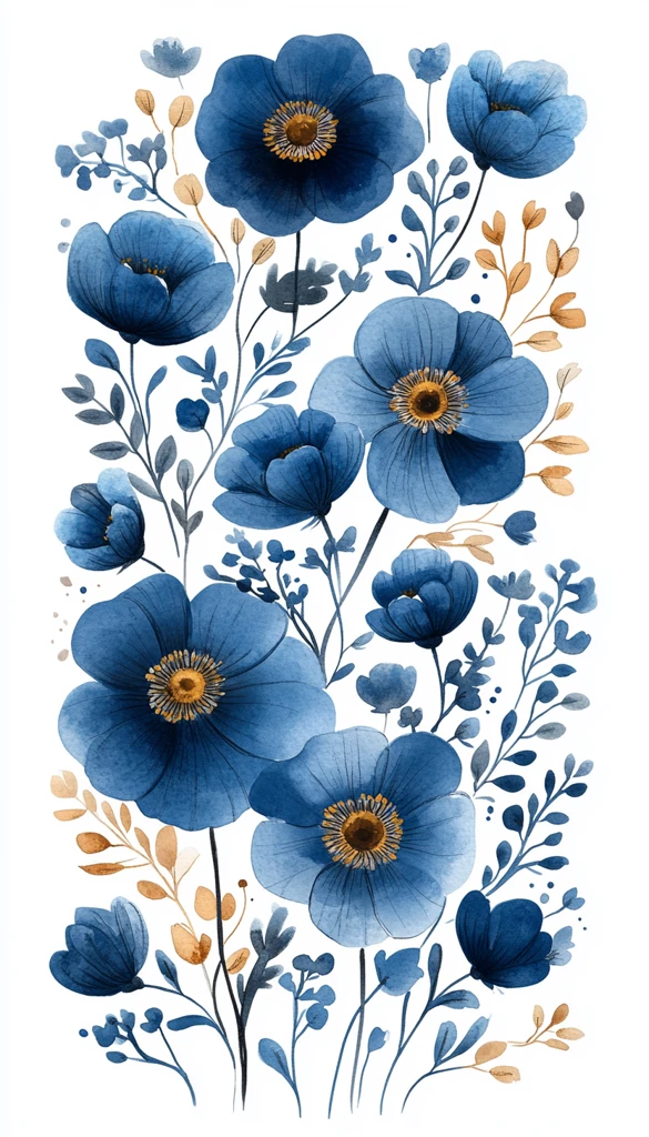 蓝色花叶图案