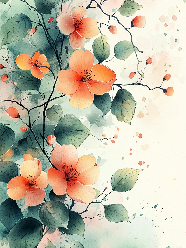 水彩花叶背景图