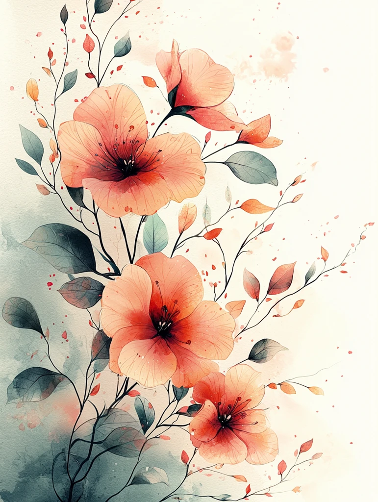 水彩花叶背景图