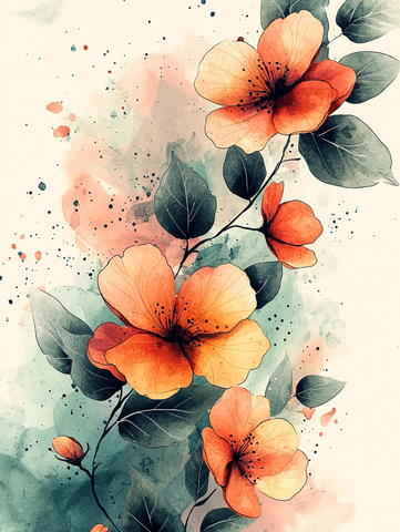 水彩花叶背景图