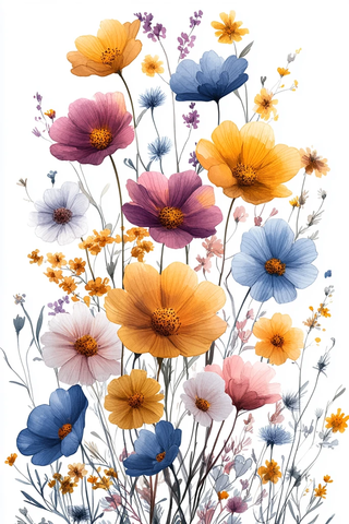 白底柔彩花卉图