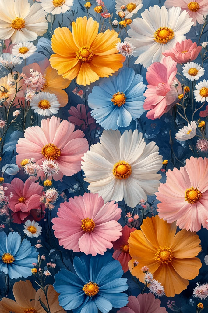 白底柔彩花卉图