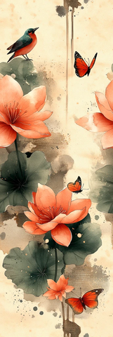 中式水墨蝴蝶百合