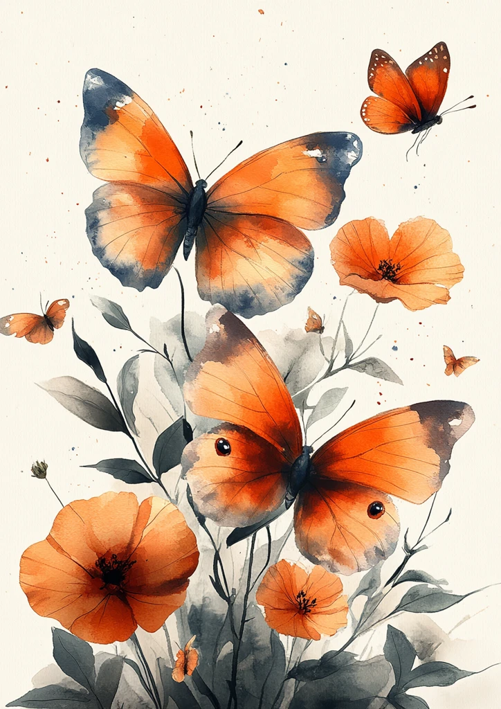 蝴蝶水彩花边图